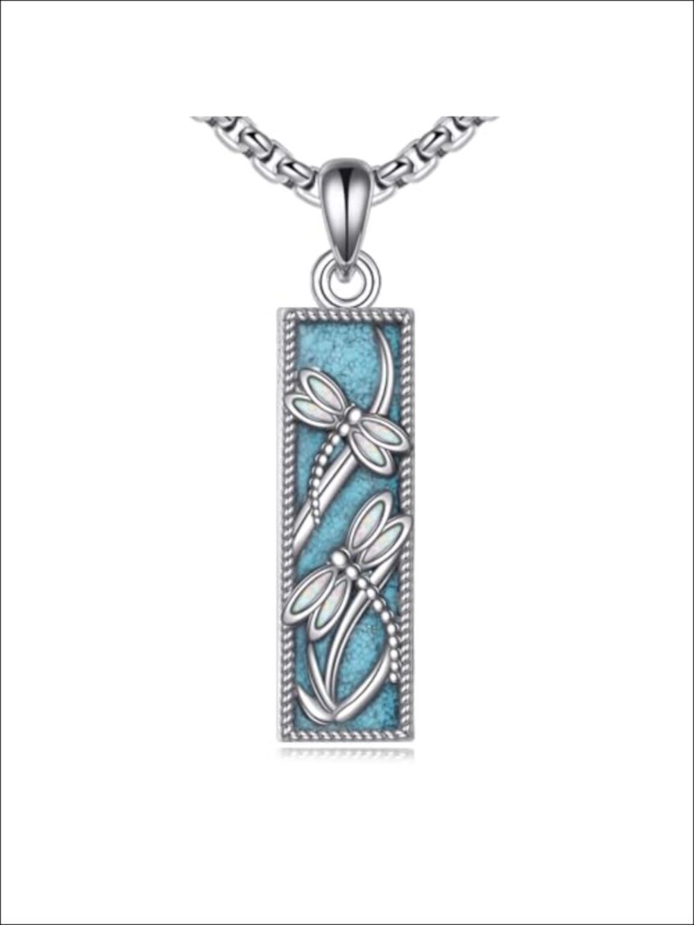 925 Sterling Silver Turquoise Dragonfly Necklace Opal Wings Bar Pendant
